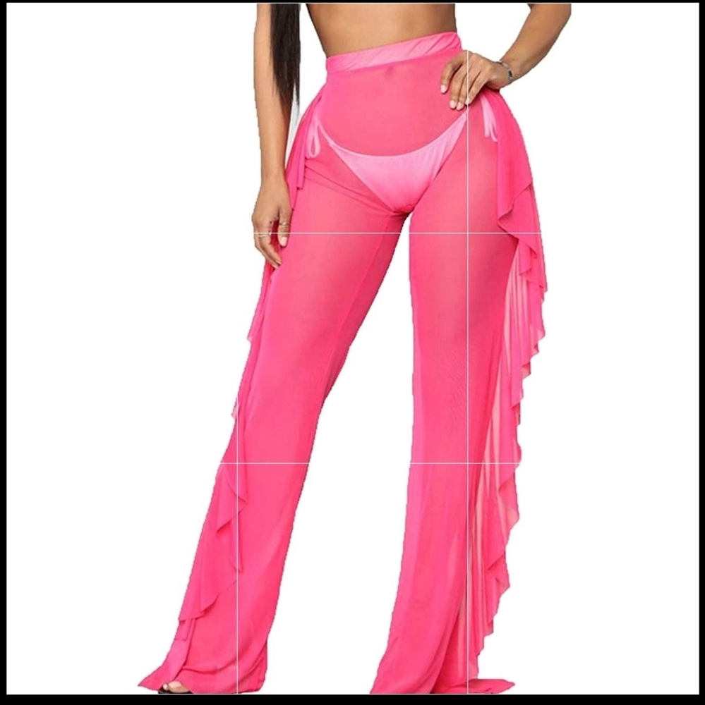 Sheer palazzo pants mesh bikini cover up